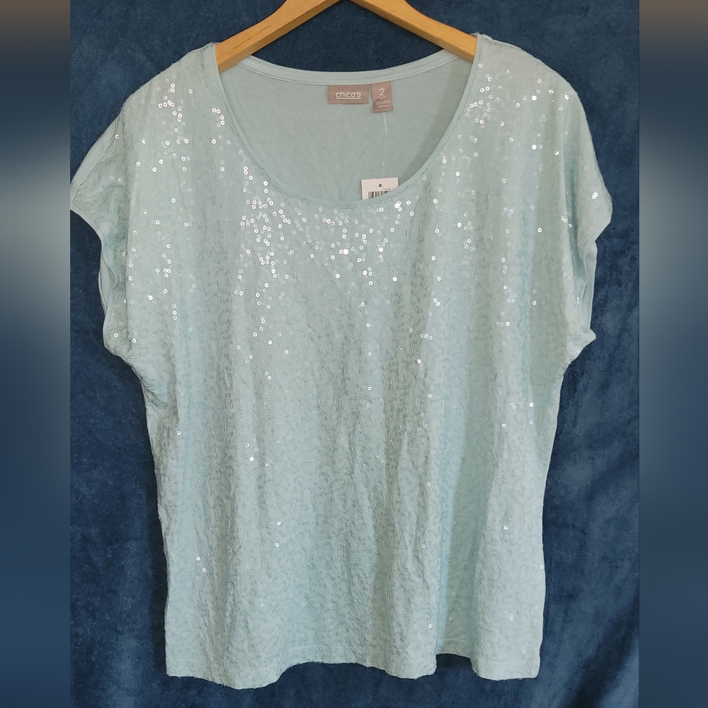 Chico's Light Blue Sequin Blouse